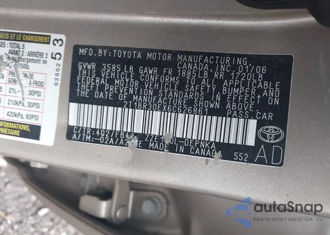 2006 Toyota Corolla Le из США, поврежденный, VIN 2T1BR30EX6C626861